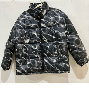 BP Nordstrom Womens Jacket Small Black White Pool Ripple Puffer‎ Warm Oversized